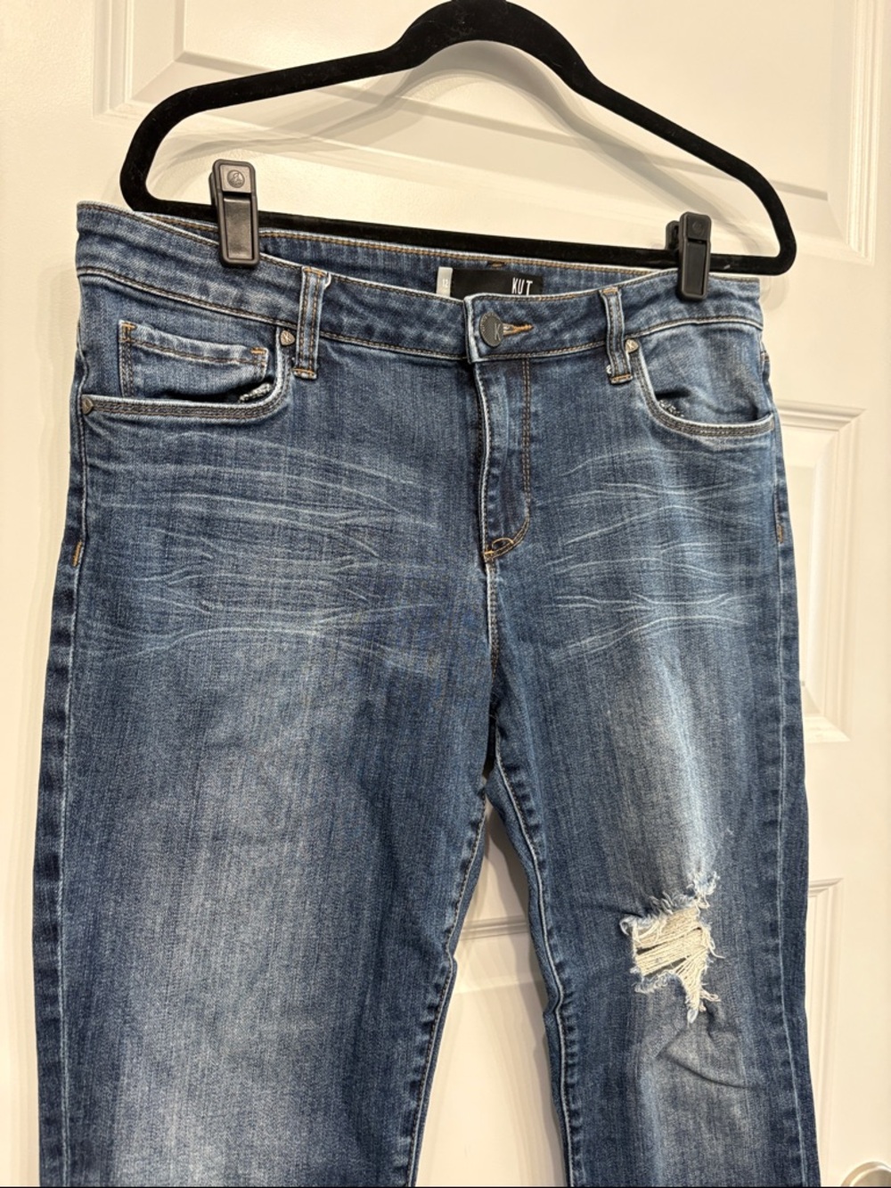 Kut from the Kloth Reese Ankle Dark Blue Distressed Straight Leg Jeans - Picture 2 of 7